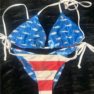 Pelagic Blue & Red Two-Piece reversible Swim Set